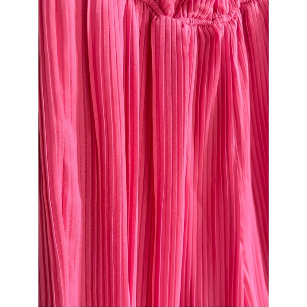 Nasty Gal Hot Pink Pleated Off The Shoulder Ruffle Wide Leg Jumpsuit Womens 10 - Picture 4 of 7